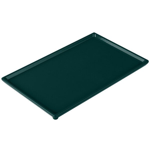 A Tablecraft hunter green cast aluminum rectangular cooling platter.