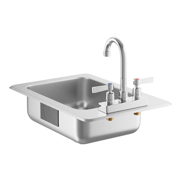 A silver Advance Tabco stainless steel sink with a faucet.