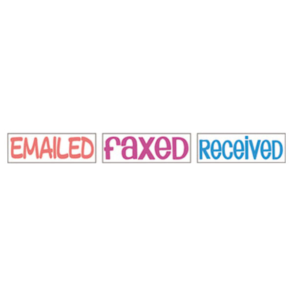 A group of colorful rectangular logos with pink letters that say faxed.