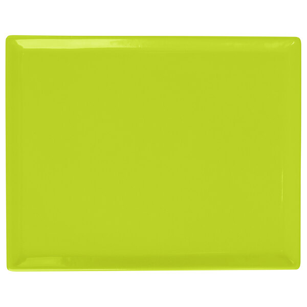 A lime green rectangular cast aluminum platter.