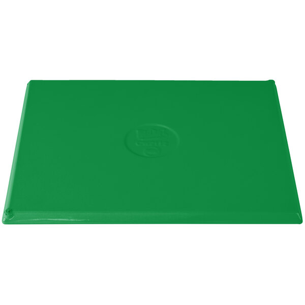 A green rectangular Tablecraft cast aluminum cooling platter.