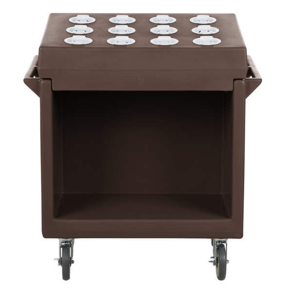 A dark brown Cambro cutlery rack.
