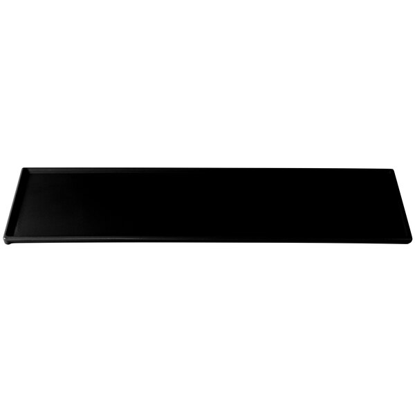 A black rectangular Tablecraft cast aluminum cooling platter.