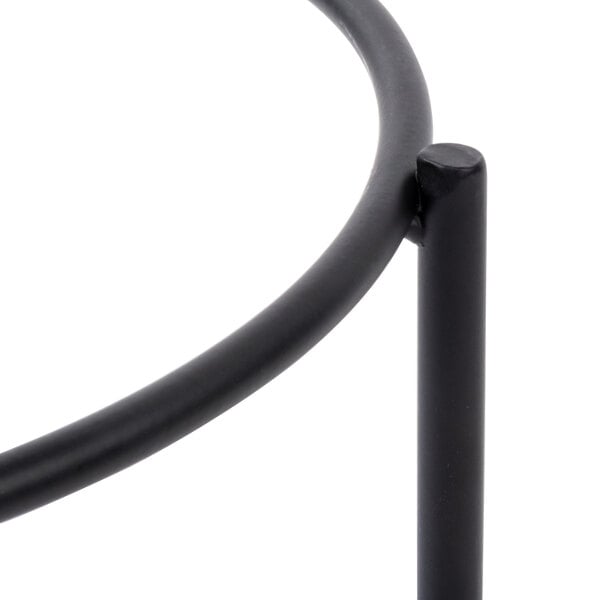 A black metal Clipper Mill pizza stand with a round base.