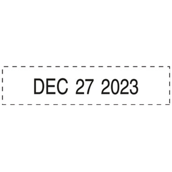 A white sticker with the date December 27, 2323 stamped in black using a Trodat self-inking date stamp.
