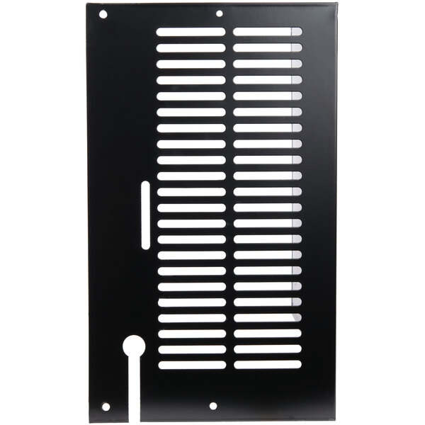 A black rectangular Avantco grille with holes.