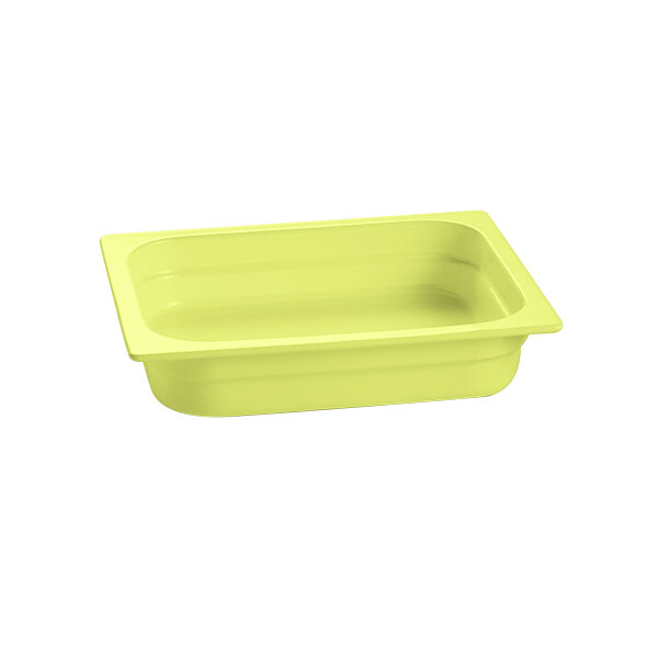 A lime green Tablecraft cast aluminum food pan.