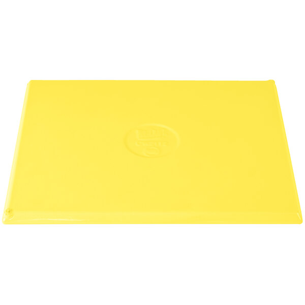 A yellow rectangular Tablecraft cooling platter with a logo in the corner.