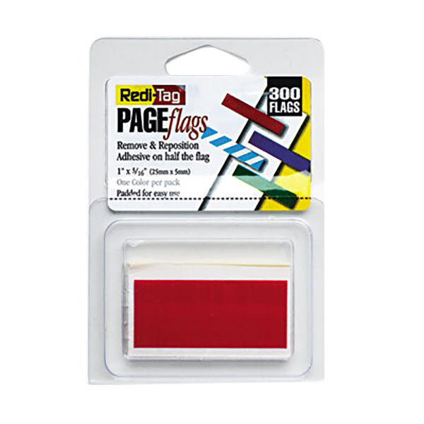 A package of Redi-Tag red page flags with white text and images.