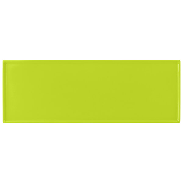 A lime green rectangular Tablecraft cooling platter.