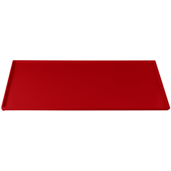 A red tray on a white background.