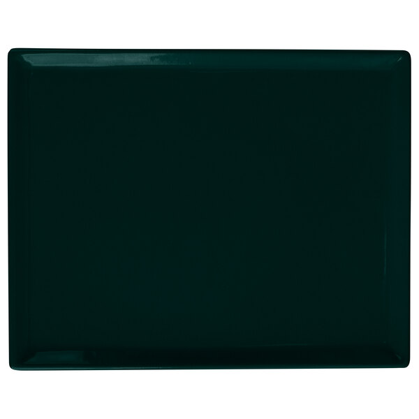 A hunter green rectangular cast aluminum cooling platter.