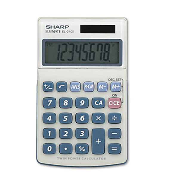 A white Sharp 8-digit calculator with a display.