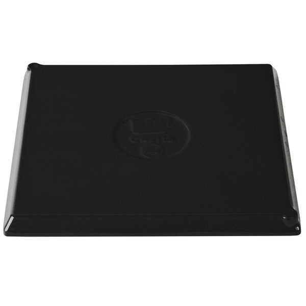A black rectangular cast aluminum Tablecraft cooling platter.