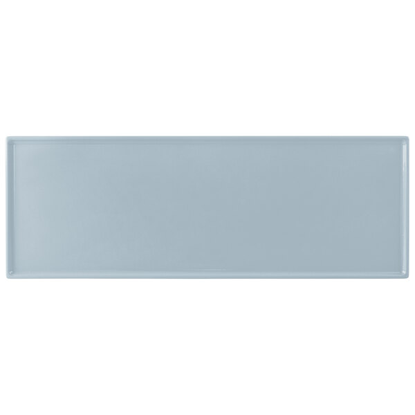 A gray rectangular Tablecraft cast aluminum cooling platter.