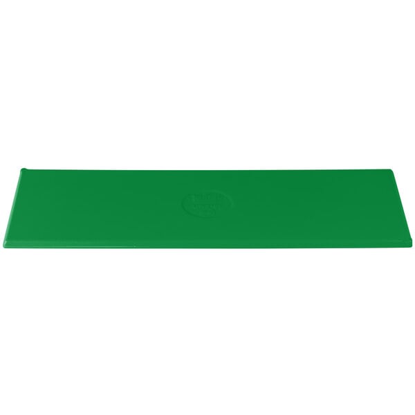 A green rectangular cast aluminum cooling platter with a logo on it.