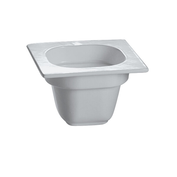 A gray square Tablecraft cast aluminum food pan with a square top.