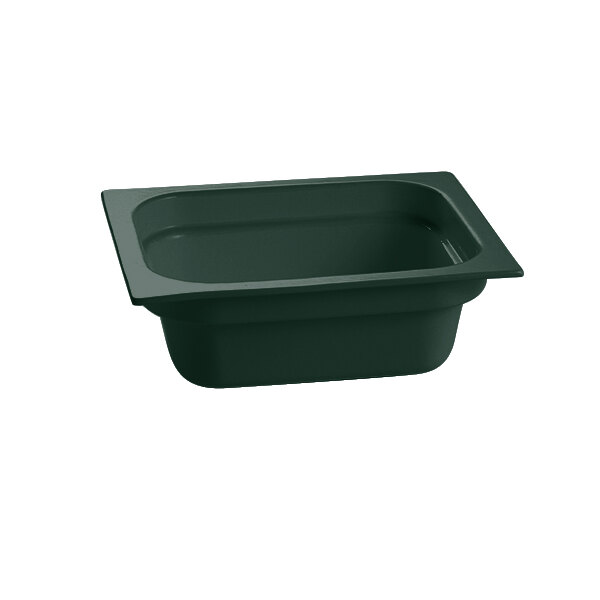 A hunter green Tablecraft deep cast aluminum food pan.