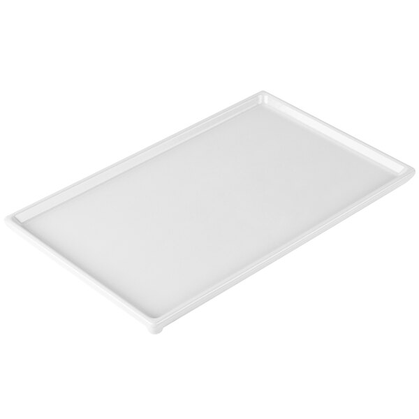 A white rectangular Tablecraft cooling platter.