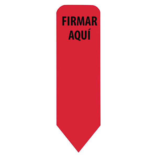 A white rectangular Redi-Tag dispenser with red arrow page flags and the words "Firmar Aqui" in black.