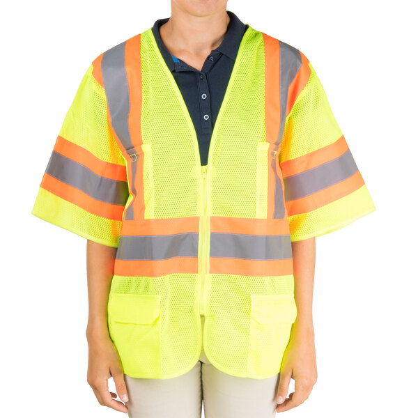 Tekware High Reflective and Breathable Safety Vest Pack of 5 Bright Neon Color Construction Protector with Reflective Strips and Zipper with 6 Pockets