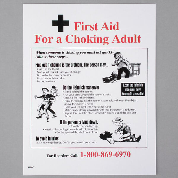 A poster detailing the procedure for a choking adult