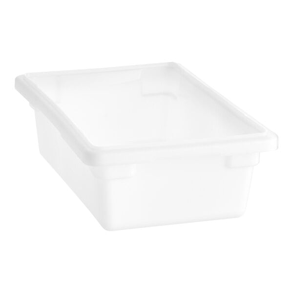 A white rectangular polyethylene food storage box.