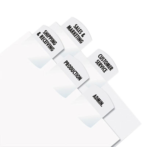 A white folder with three Redi-Tag plastic index tabs with white labels.