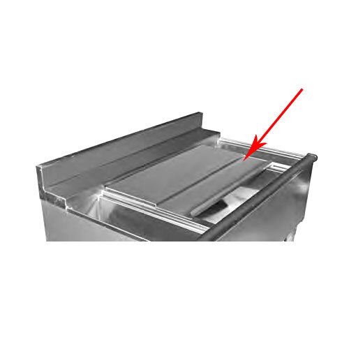 A stainless steel sliding cover kit on a metal surface with a red arrow pointing to the side.