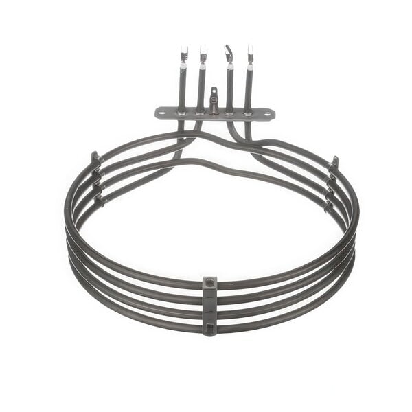 A Moffat M234107 convection oven element with four wires attached to a metal ring.