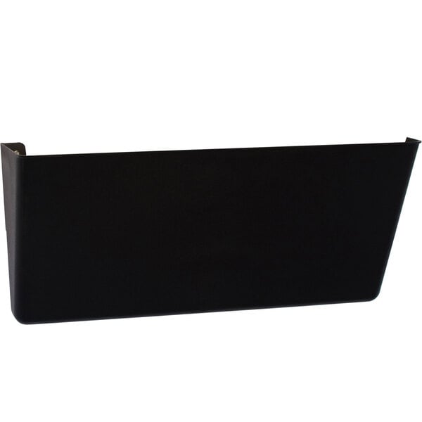 A black plastic Storex wall file folder.