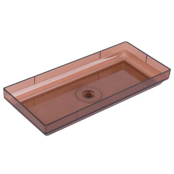 A rectangular brown plastic lid with a hole in the middle.