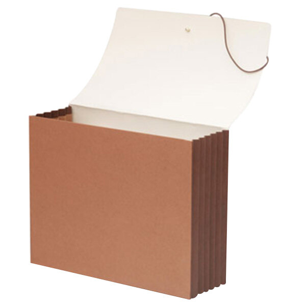 A brown Smead TUFF expansion wallet with flap and cord closure.