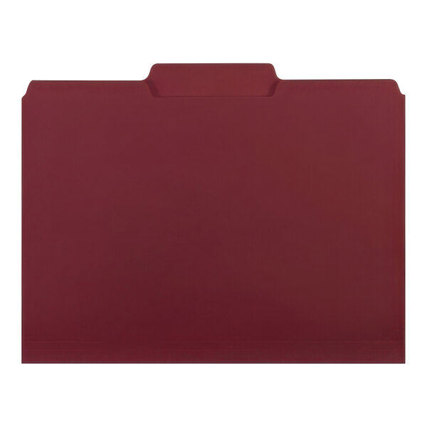 A maroon Smead file folder with 1/3 cut white tabs.