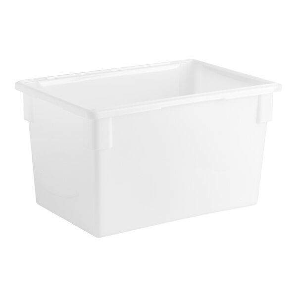 A large white polyethylene food storage box.