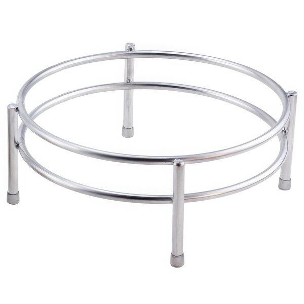 A Clipper Mill stainless steel round riser with four legs.
