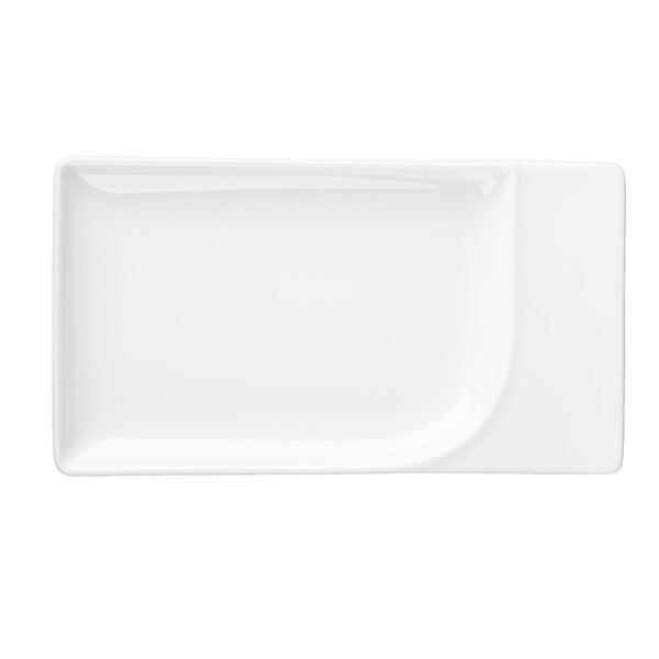 Schonwald Fine Dining 7 3/4" x 4 1/4" Rectangular Continental White Contoured Porcelain Platter - 12/Case