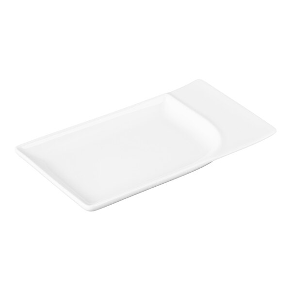 Schonwald Fine Dining 7 3/4" x 4 1/4" Rectangular Continental White Contoured Porcelain Platter - 12/Case