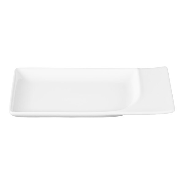 Schonwald Fine Dining 7 3/4" x 4 1/4" Rectangular Continental White Contoured Porcelain Platter - 12/Case