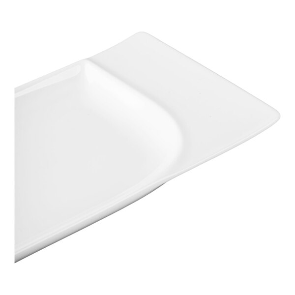 Schonwald Fine Dining 7 3/4" x 4 1/4" Rectangular Continental White Contoured Porcelain Platter - 12/Case