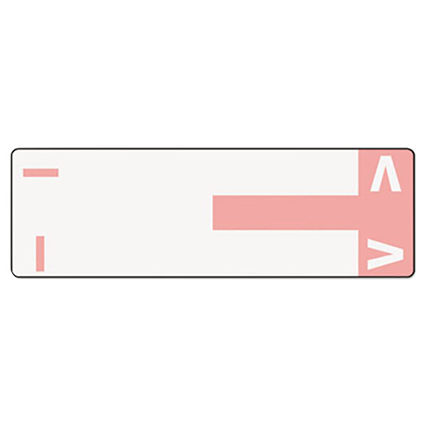 A rectangular white label with the letter A in pink.