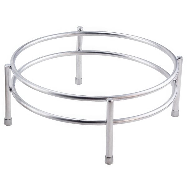 A Clipper Mill stainless steel round riser with four legs.