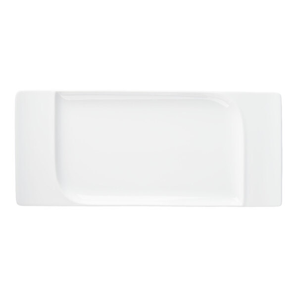 Schonwald Fine Dining 14 1/8" x 6 1/4" Rectangular Continental White Contoured Porcelain Platter - 6/Case