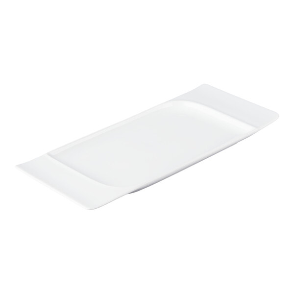 Schonwald Fine Dining 14 1/8" x 6 1/4" Rectangular Continental White Contoured Porcelain Platter - 6/Case