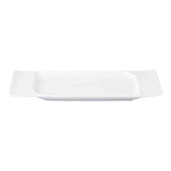 Schonwald Fine Dining 14 1/8" x 6 1/4" Rectangular Continental White Contoured Porcelain Platter - 6/Case