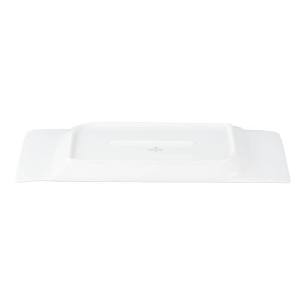 Schonwald Fine Dining 14 1/8" x 6 1/4" Rectangular Continental White Contoured Porcelain Platter - 6/Case