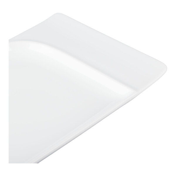 Schonwald Fine Dining 14 1/8" x 6 1/4" Rectangular Continental White Contoured Porcelain Platter - 6/Case