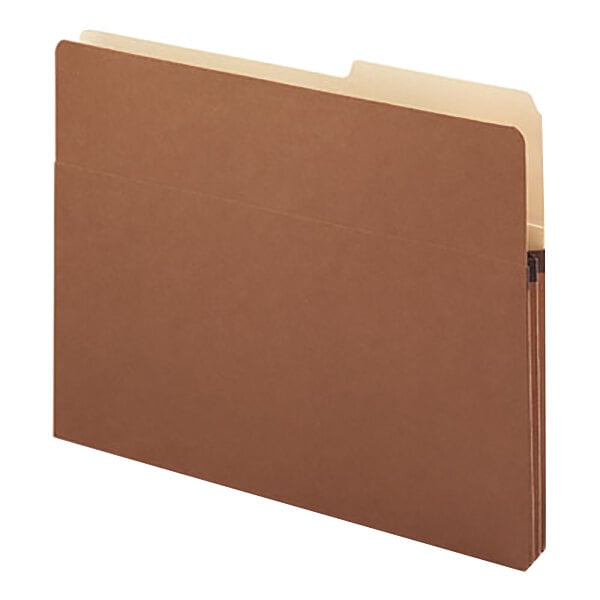 A brown Smead file pocket with white sides.