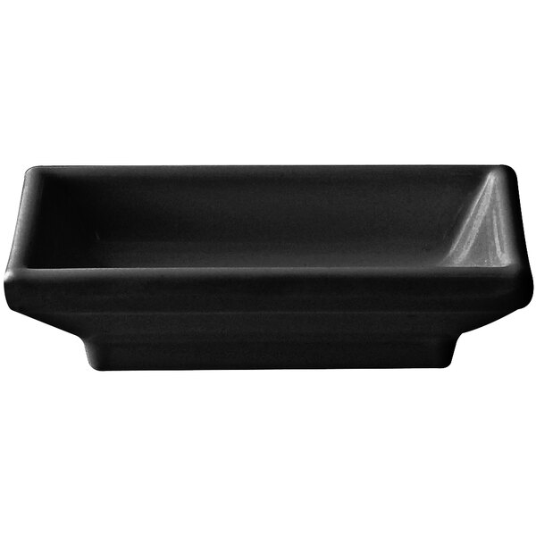 A black rectangular Thunder Group melamine sauce dish.