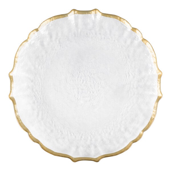 Charge It by Jay 13" Scalloped Clear Ice Queen with Gold Rim Glass Charger Plate - 12/Pack